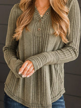 Textured V-Neck Long Sleeve T-Shirt Matcha Green OutfitFlow